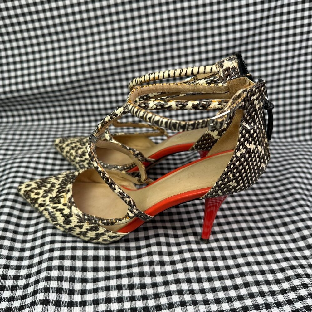 LAMB L.A.M.B Gwen Stefani Snake Print Pointed Toe Pump Heels Red Black Tan Sz 7 - Picture 3 of 5